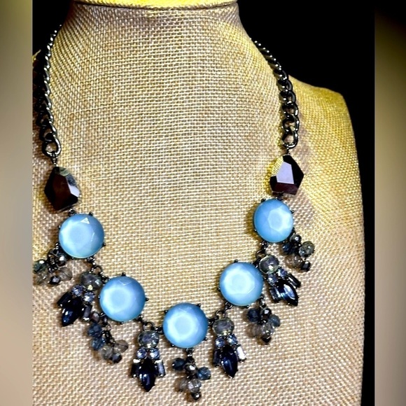 Lani Multi Colored Azul Rhinestone Prong Set Statement Necklace Gunmetal 1932 G - Picture 1 of 15